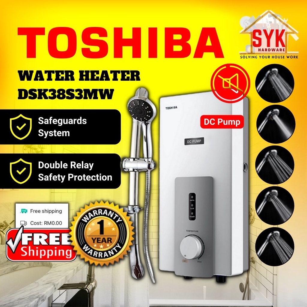 SYK (Free Shipping) TOSHIBA Instant Electric Water Heater With Booster Pump DSK38S3MW/DSK38ES3MB Shower Water Heater