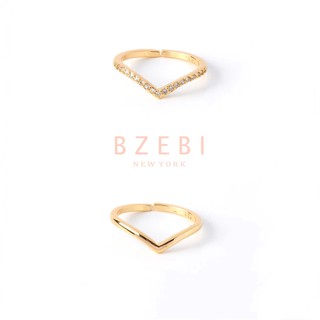 BZEBI Gold Plated V-Shape Ring V Ring Adjustable Full Diamond Unique Design for Women with Box 726r 727r