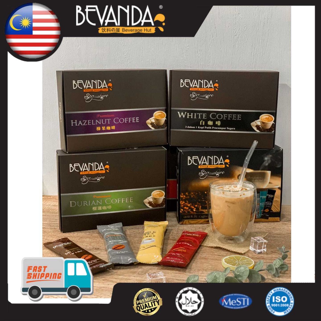 Bevanda Ready Stock Halal Penang White Coffee 3in1 Kopi Premium Coffee Instant Mocha Latte Milk Tea Durian Hazelnut槟城白咖啡