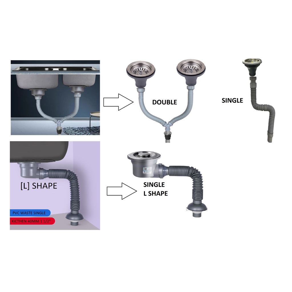 SINGLE DOUBLE Sink Drain Waste Pipe Kit Vertical Type Sink Strainer   61a99aca69db84800780bd061b3e7caa