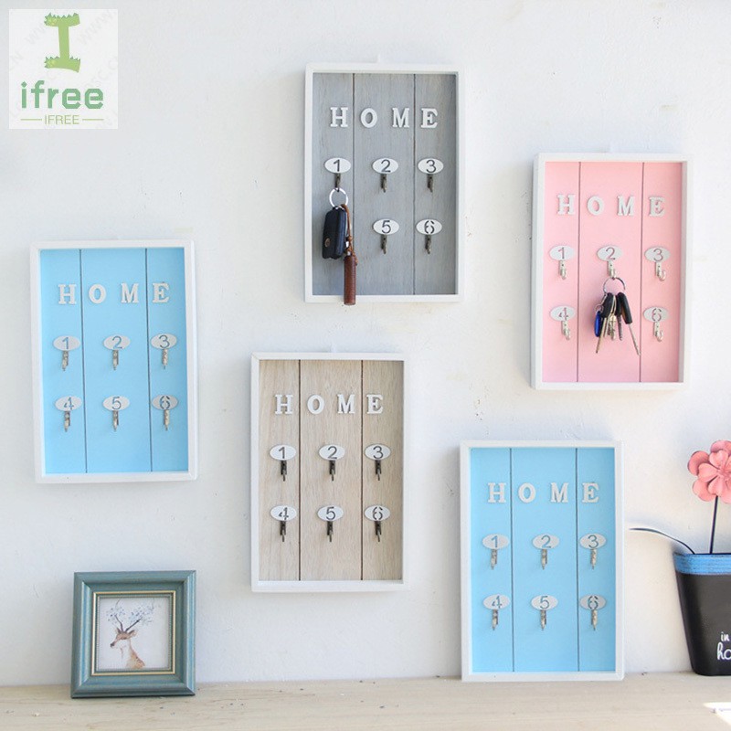 Wall Mounted Key Holder Wooden Key Hanger With 6 Hook Wall