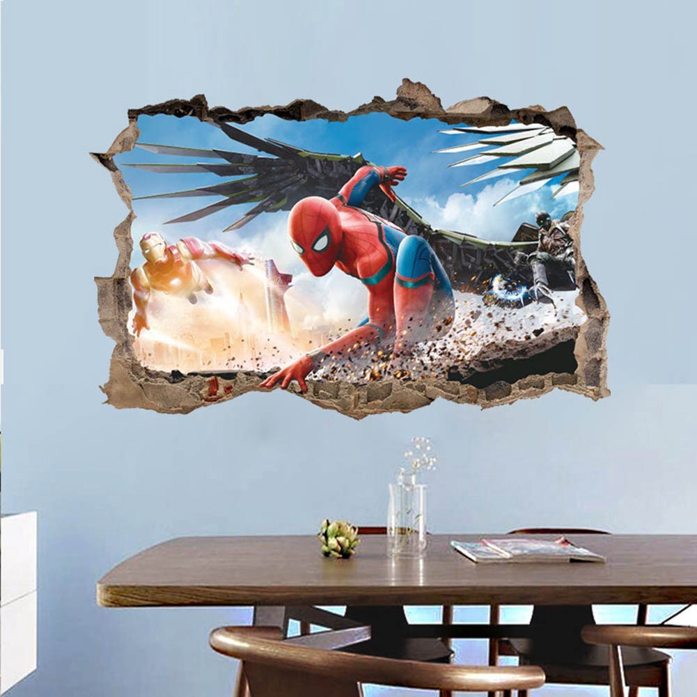 Home Supplies Home Decor Kids Boys Bedroom Decor 3d Spiderman Through The Wall Wall Sticker Removable Mural Paper Decals