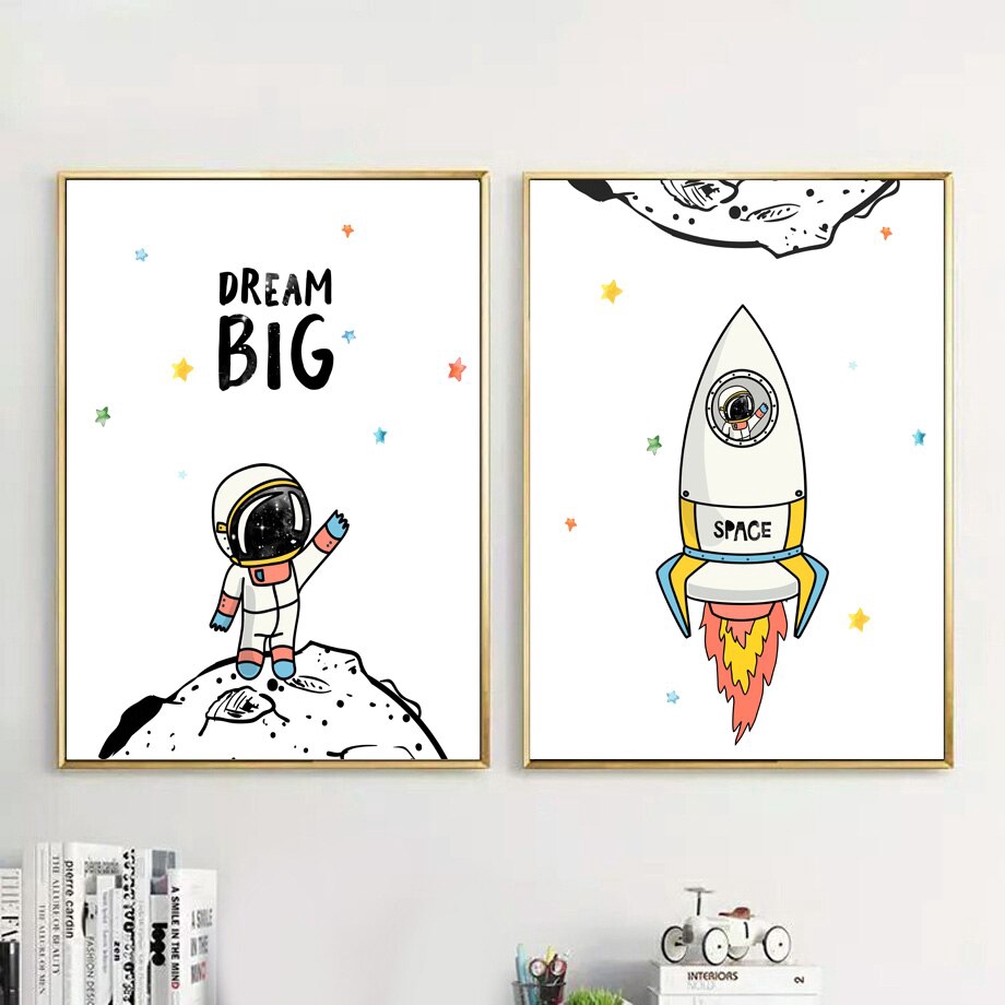 Cartoon Astronaut Rocket Planet Space Canvas Painting Nordic Posters Prints Wall Art Pictures For Boy Kids Room Decor Shopee Malaysia
