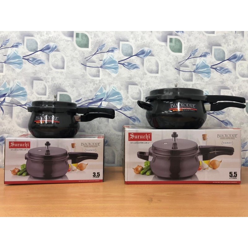 Suruchi Blackodized Hard Anodised Pressure Cooker 3.5 Litres / 5.5 Litres Ready stock