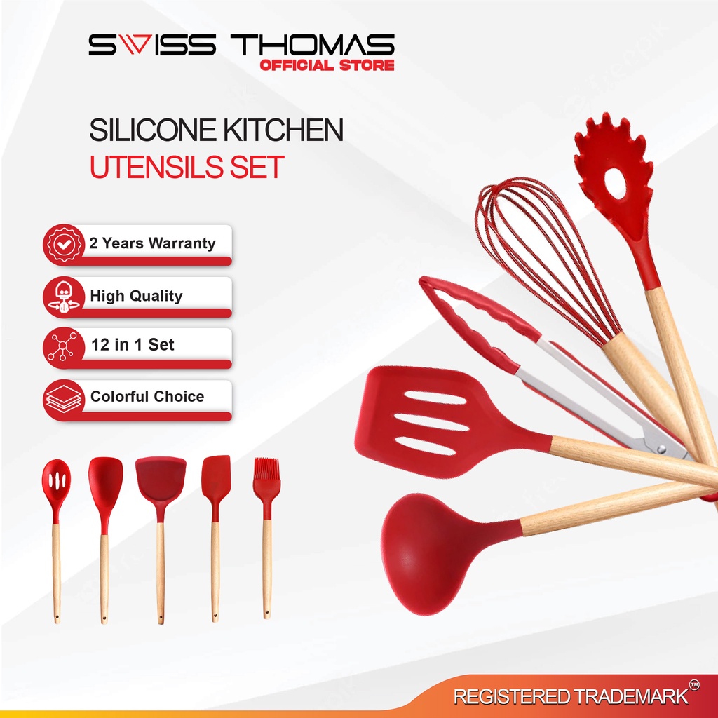 SwissThomas 12Pcs Cooking Tools Kitchen Cookware Set Silicone Utensils