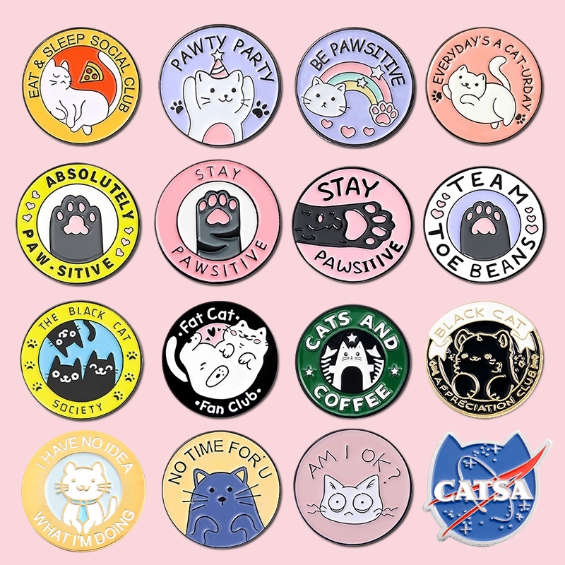 Cats Club Enamel Pin Cat Planet Moon Cafe Paw Badge Custom Kitten Brooches Lapel pin Jeans shirt Bag Cute Animal Jewelry Gift