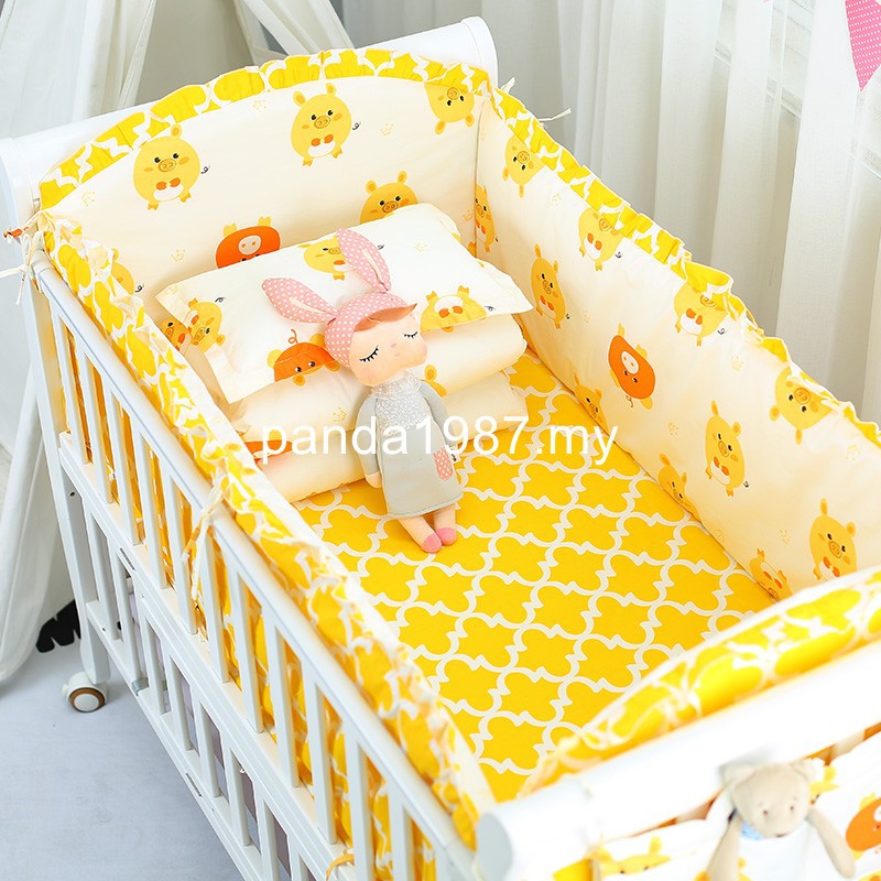 7pcs Baby Crib Bumpers Bed Sheet, Yellow Baby Crib Bedding Sets