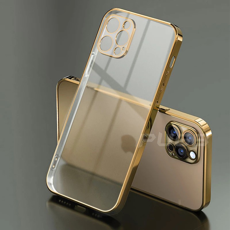 Luxury Square Frame Plating Clear Phone Case iPhone 12 11 Pro Max Mini