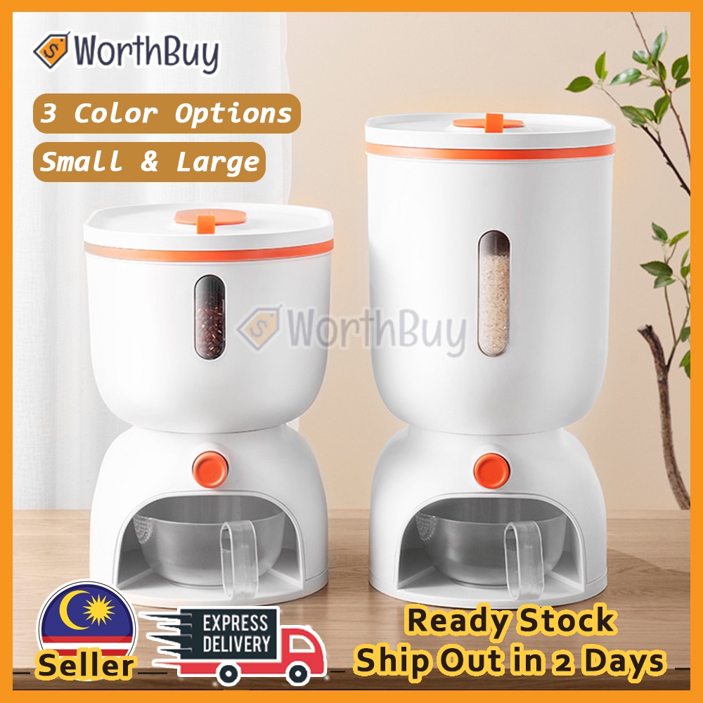 Worthbuy 6KG/10KG Sealed Grain Container Airtight Lid Rice Dispenser Cereal Flour Storage With Measuring Cup