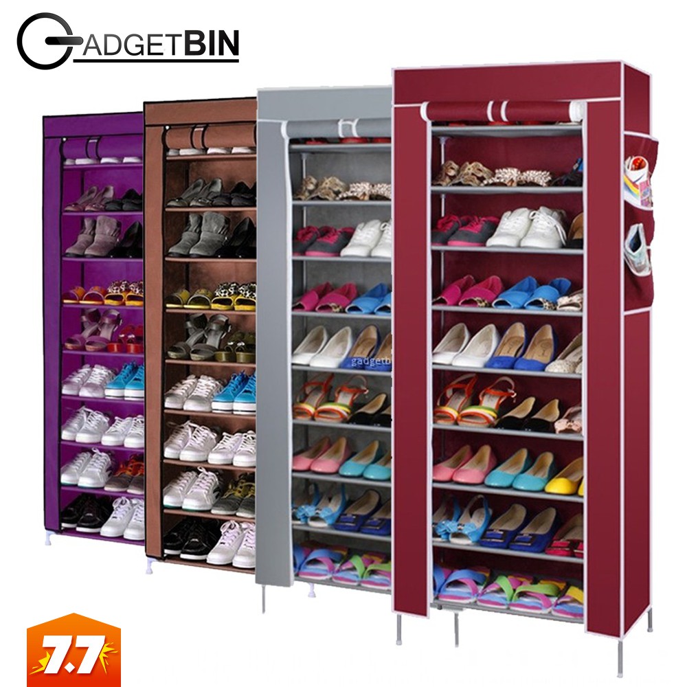 Stackable 10 Tier 9 Column Shoe Rack With Dust Cover Shopee Malaysia