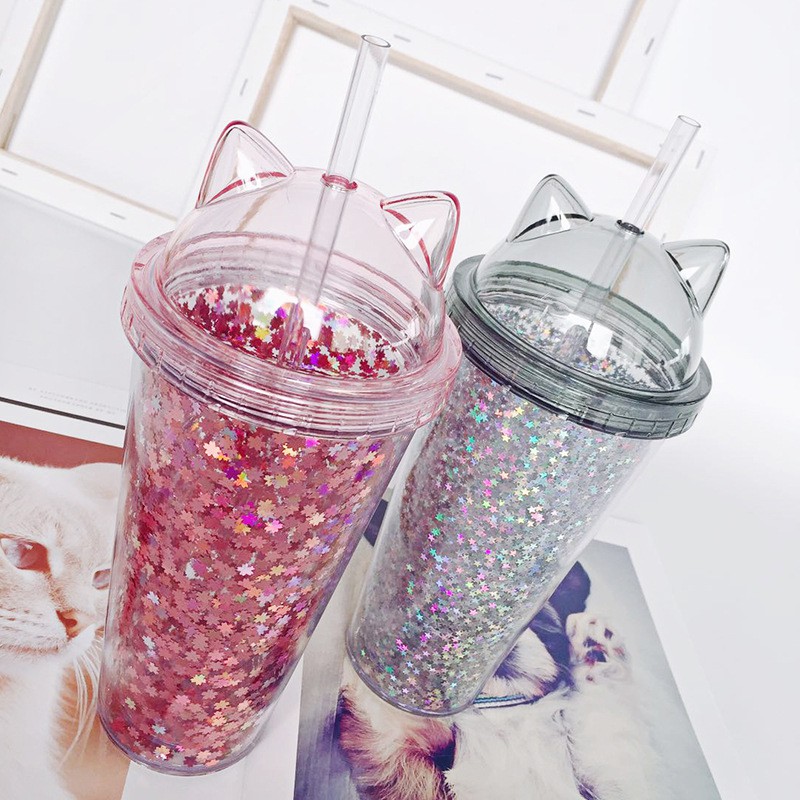 glitter cup with straw