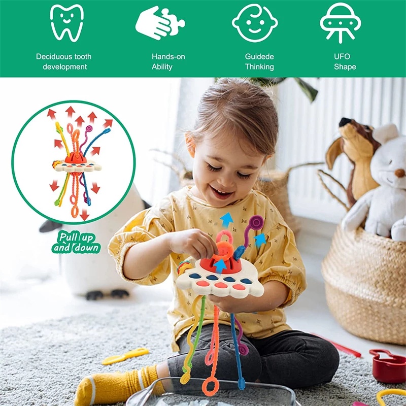 Multi Quality 3 1 Baby Montessori Pull String Sensory Toys 0-3Y Silicone Teething Activity Toy Toddler Finger Grasp T... - Image 5