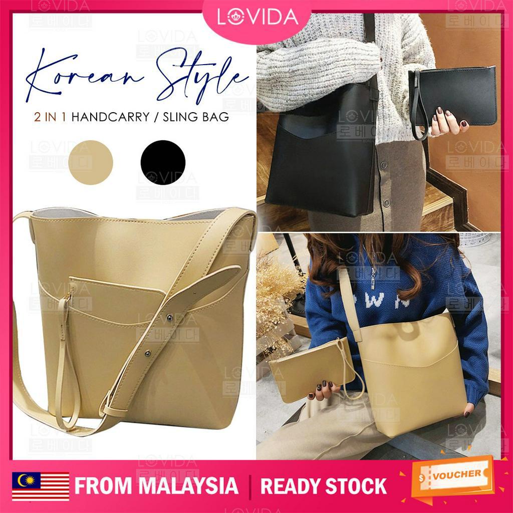 LOVIDA CLEAR STOCK 2 In 1 Korean Fashion PU Leather Bag Stylish ...