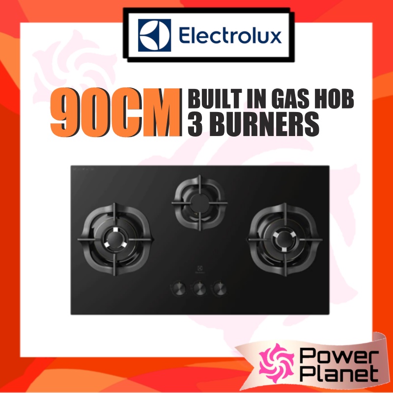 Electrolux 90cm EHG9331BC builtin gas hob 3 cooking zones glass (Black