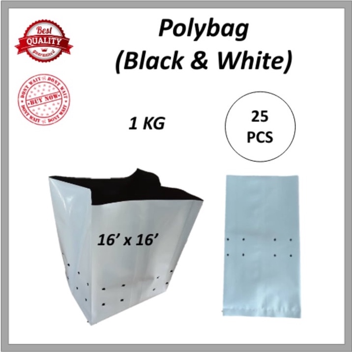 25 PCS Black and White Polybag Thick UV Fertigasi Polibag Hitam & Putih