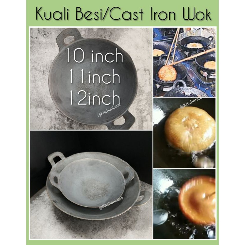 10"/11"/12" Kuali Besi kecil /Traditional Cast iron wok kuih penyaram Kuali Hitam Apam Lenggang