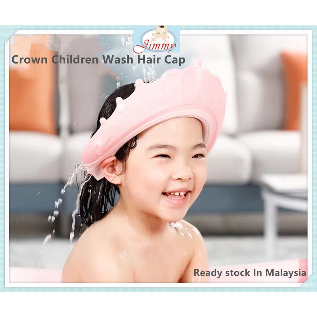 [READY STOCK ] Crown Adjustable Shower Caps Wash Hair Cap Children