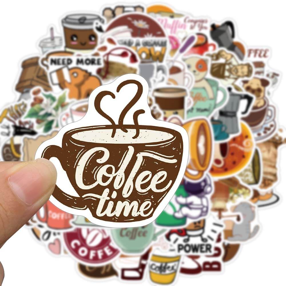 [Large Sticker] Set of 50 Lovely Coffee Stickers Scrapbooking Decoration Laptop Guitar Skateboard Phone Raincoats