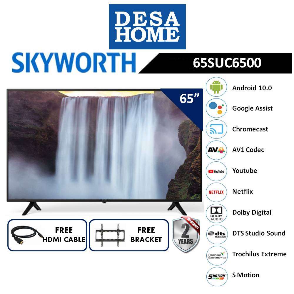 SKYWORTH 65SUC6500 65" 4K ANDROID UHD LED TV (FREE HDMI CABLE & BRACKET)