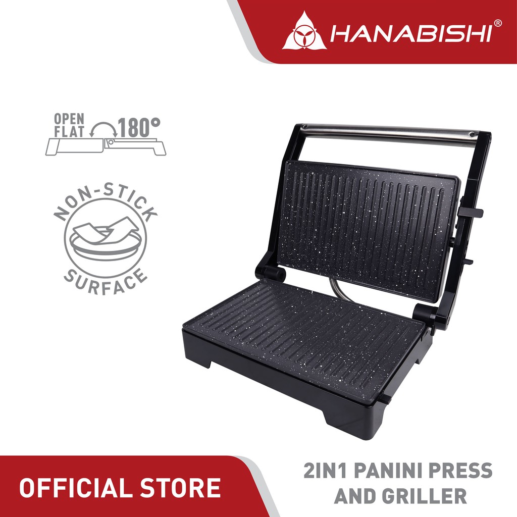 Hanabishi 2in1 Panini Press & Griller HPANINI50SS | Non-stick Marble Coated