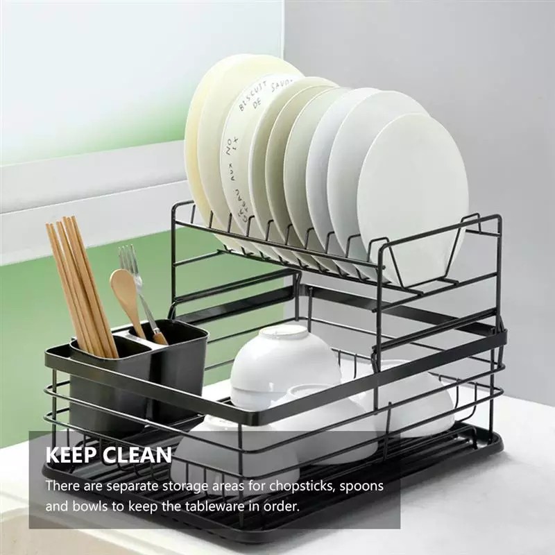 Rak Pinggan Rak Piring Rak Dapur 2 Layer Black Color Dish Rack Dish
