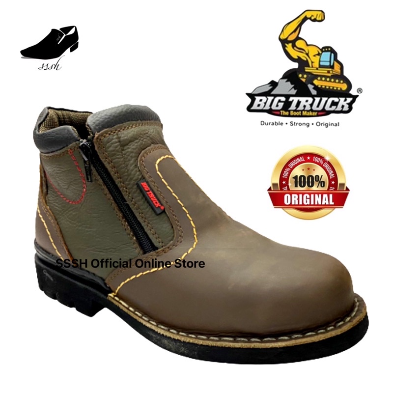 ORIGINAL FULL LEATHER SAFETY BOOTS SAFETY SHOES BIG TRUCK WITH EZY DUAL ZIP MID HIGH CUT 5'' STR