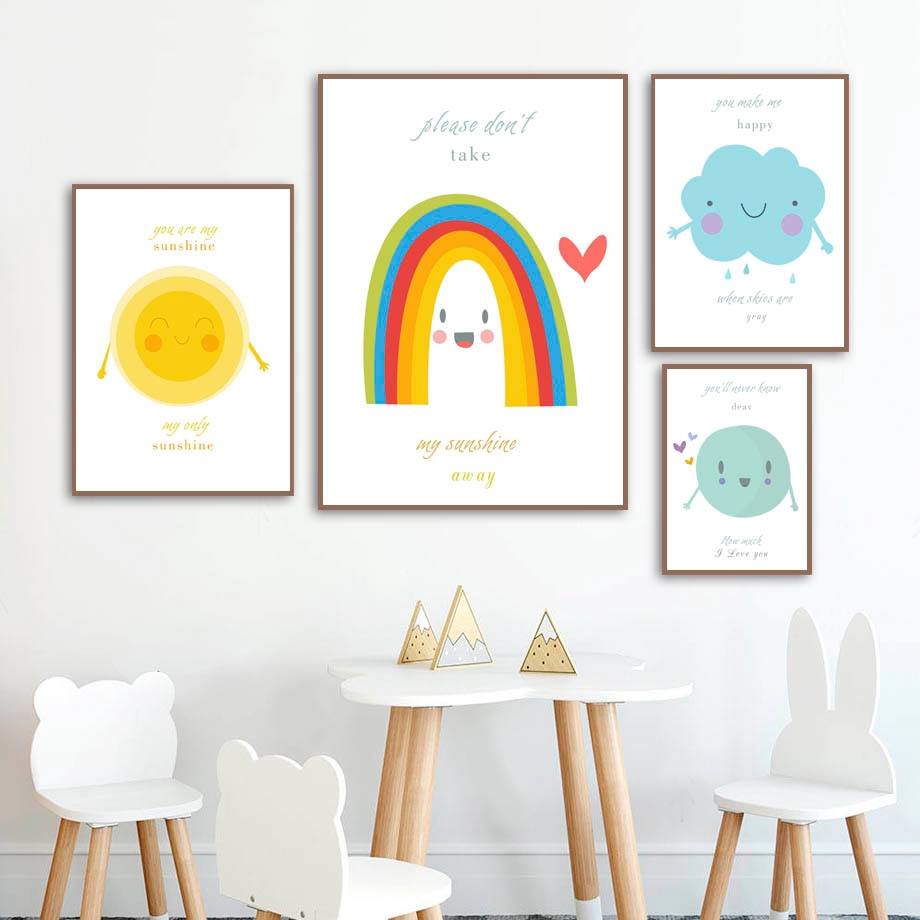 Cute Kawaii Cloud Modern Nursery Kids Girls Room Print Wall Art Picture Decor 