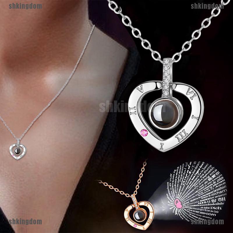 100 Languages Light Projection I Love You Heart Pendant Necklace Lover Jewelry