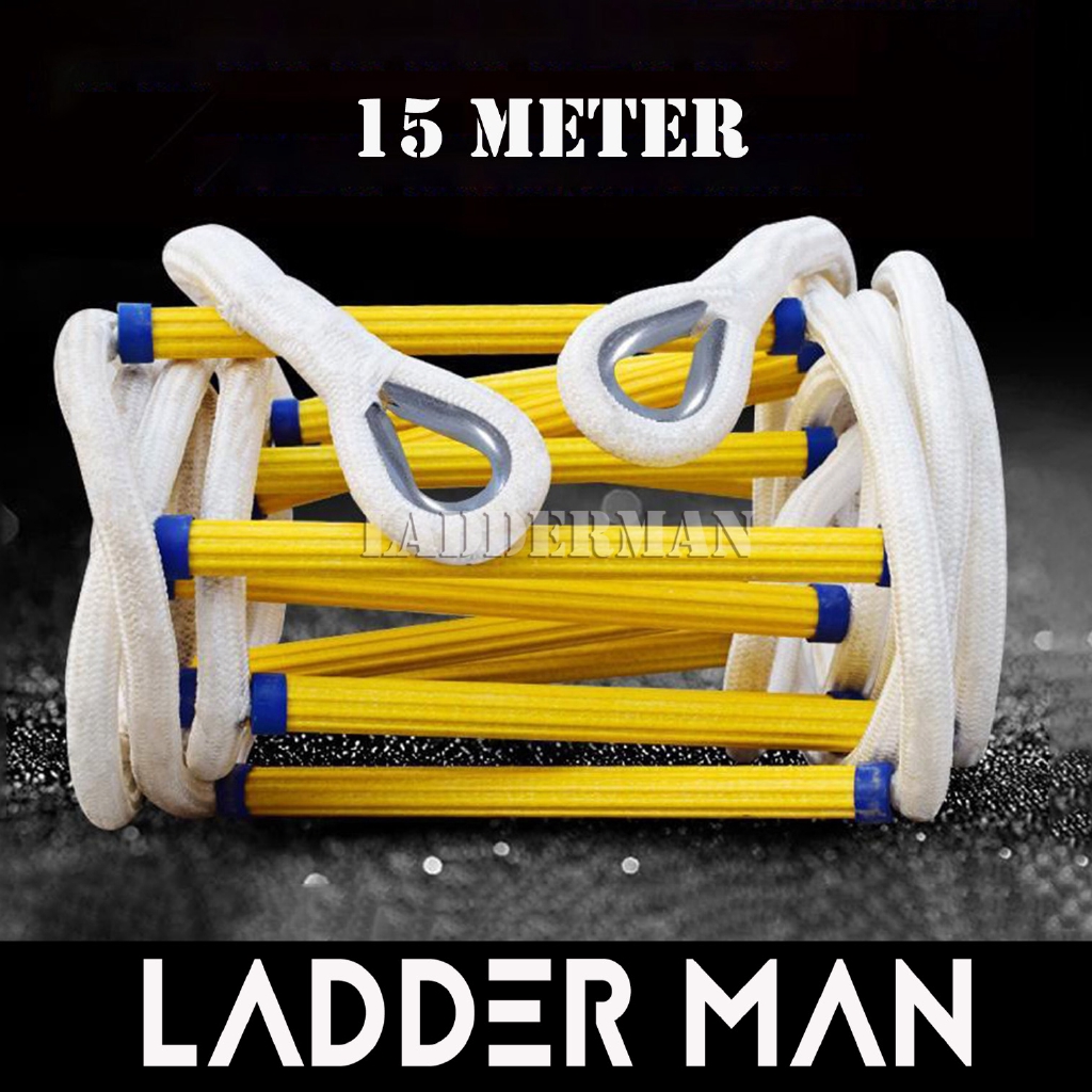 15 Meter Emergency Fire Escape Safety Rescue Rope Ladder/1 Pair of Hook and Carabineer