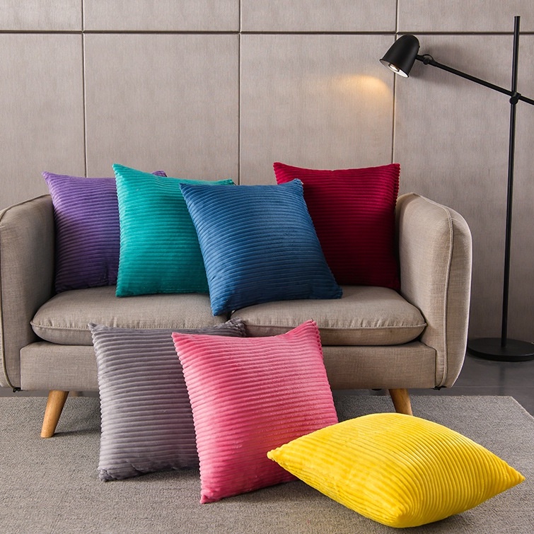 Cushion Pillow Cover Square Soft Velvet Strip Pillow Case Sarung Bantal ...