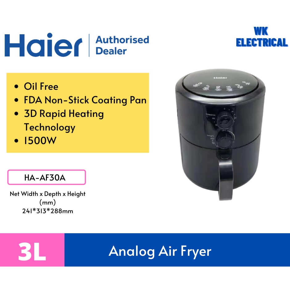 HAIER 3L Analog Air Fryer HAAF30A Color Black Shopee Malaysia