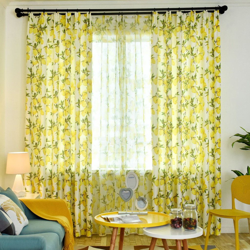 Yellow Lemon Tree Pattern Blackout Curtain For Bedroom Colorful Sliding Curtains Printed Jacquard Window Living Room