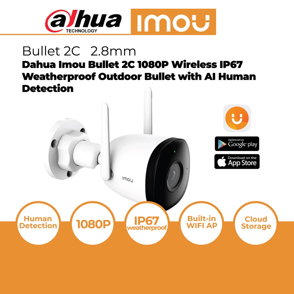 Dahua Imou Bullet 2C 2MP 1080P Wireless IP67 Weatherproof Outdoor