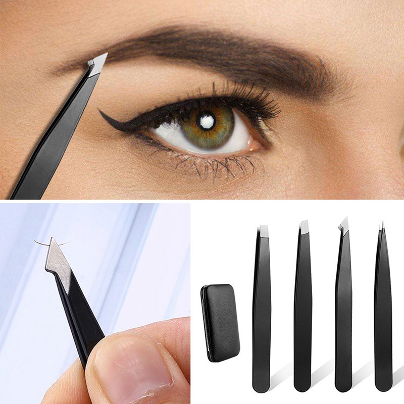 Eyebrow Tweezers Set 4 Piece Professional Stainless Steel