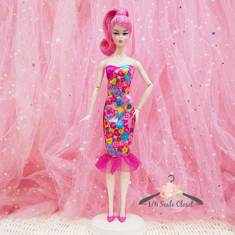 Barbie Doll Clothes Pink Dress With Colorful Texture Fashion Dress ...