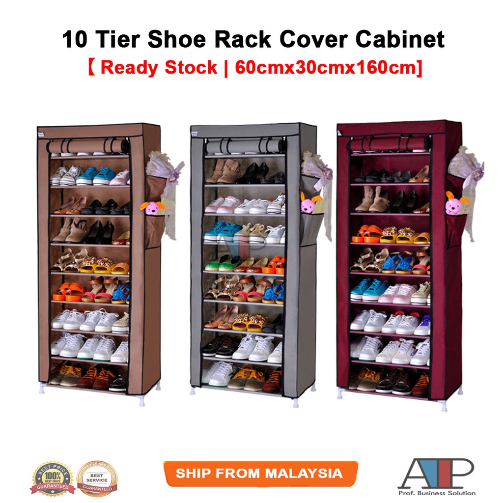 Xg 10 10 Tier Shoe Rack Dust Cover Cabinet Kasut Éæ¶ Shopee Malaysia