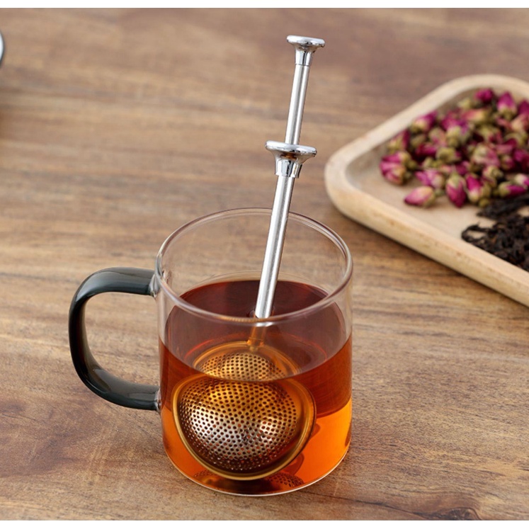 1pc Stainless Steel Snap Ball Tea Strainer Long Handle Mesh Loose Leaf Infuser Filter Penapis Daun Teh Home Living 球形滤茶器
