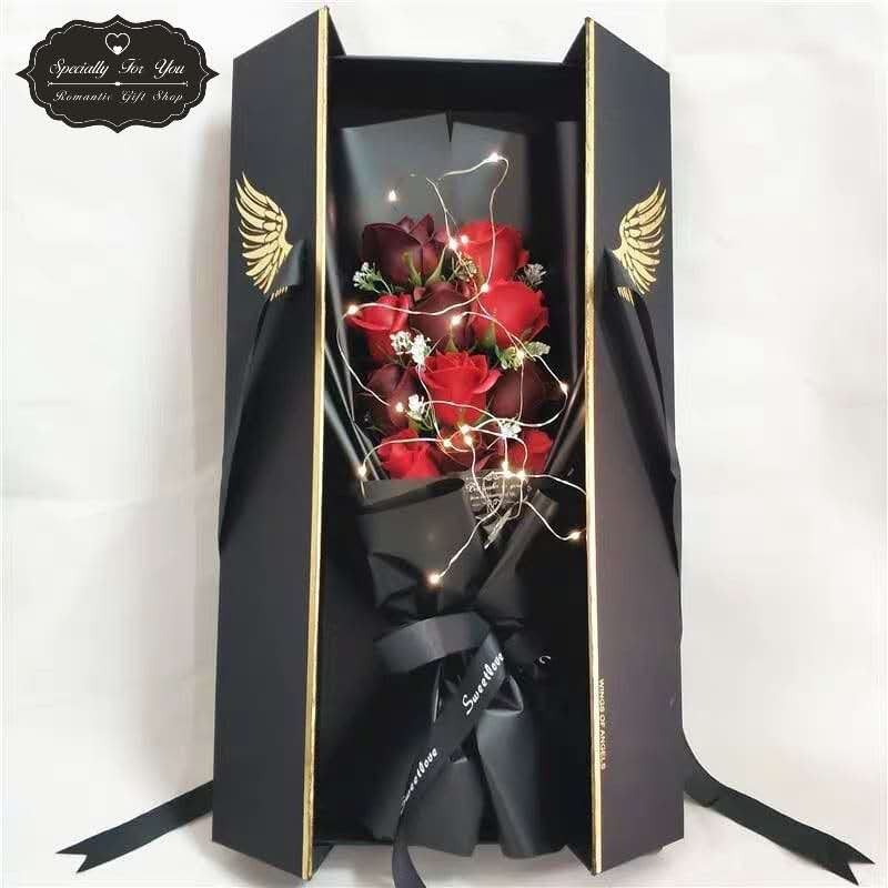 Romantic Valentine New Creative Tik Tok Bouquet Soap Flower With LED Light Angel Wings Supprise