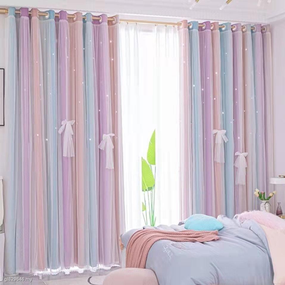 Berongga bintang bersih merah dengan langsir yang sama kain puteri benang satu teduhan bilik tidur bersih tirai merah/Hollow star net red with the same curtain princess cloth yarn one shading bedroom net red curtain/*#Berongga bintang bersih merah dengan