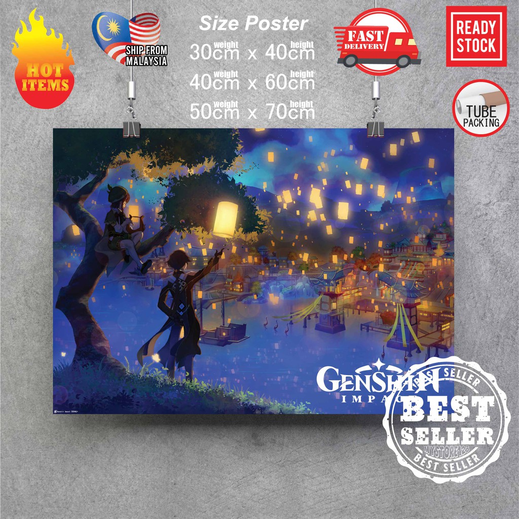 (Ready Stock) Genshin Impact poster Sticker Room decoration animation