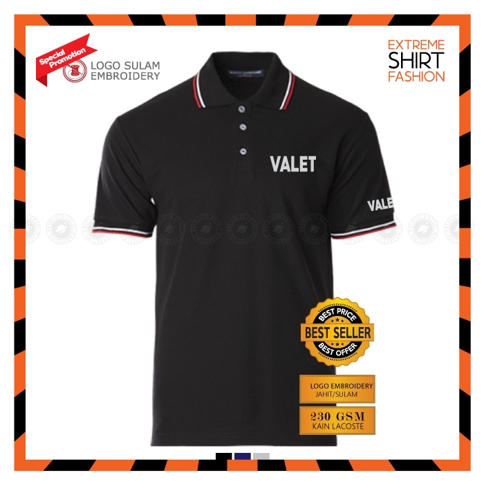 GN Polo T Shirt Sulam Valet Parking Hotel Apartment Service Work Baju Tee Lelaki Office Service Uniform Embroidery Jahit