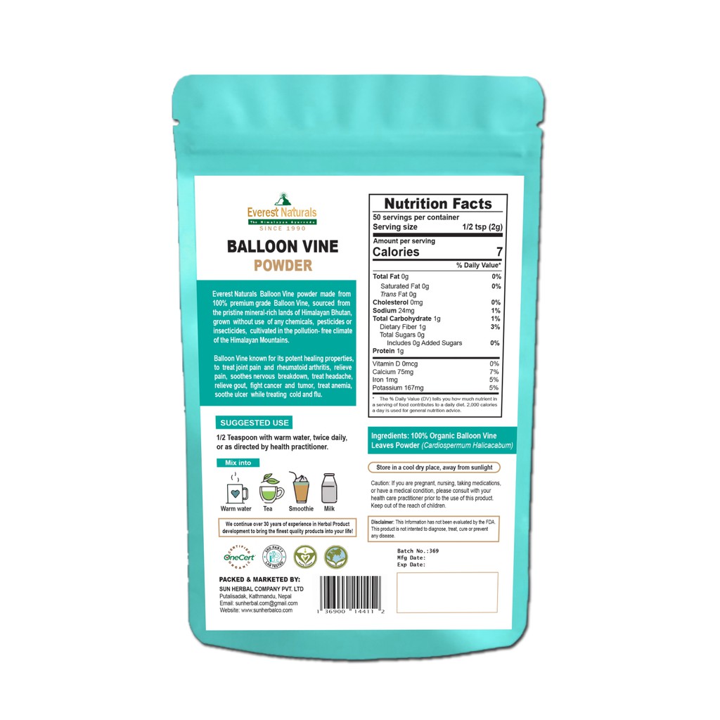 100 Organic Balloon Vine Powder From Himalaya 100gm Certified Organic Shopee Malaysia