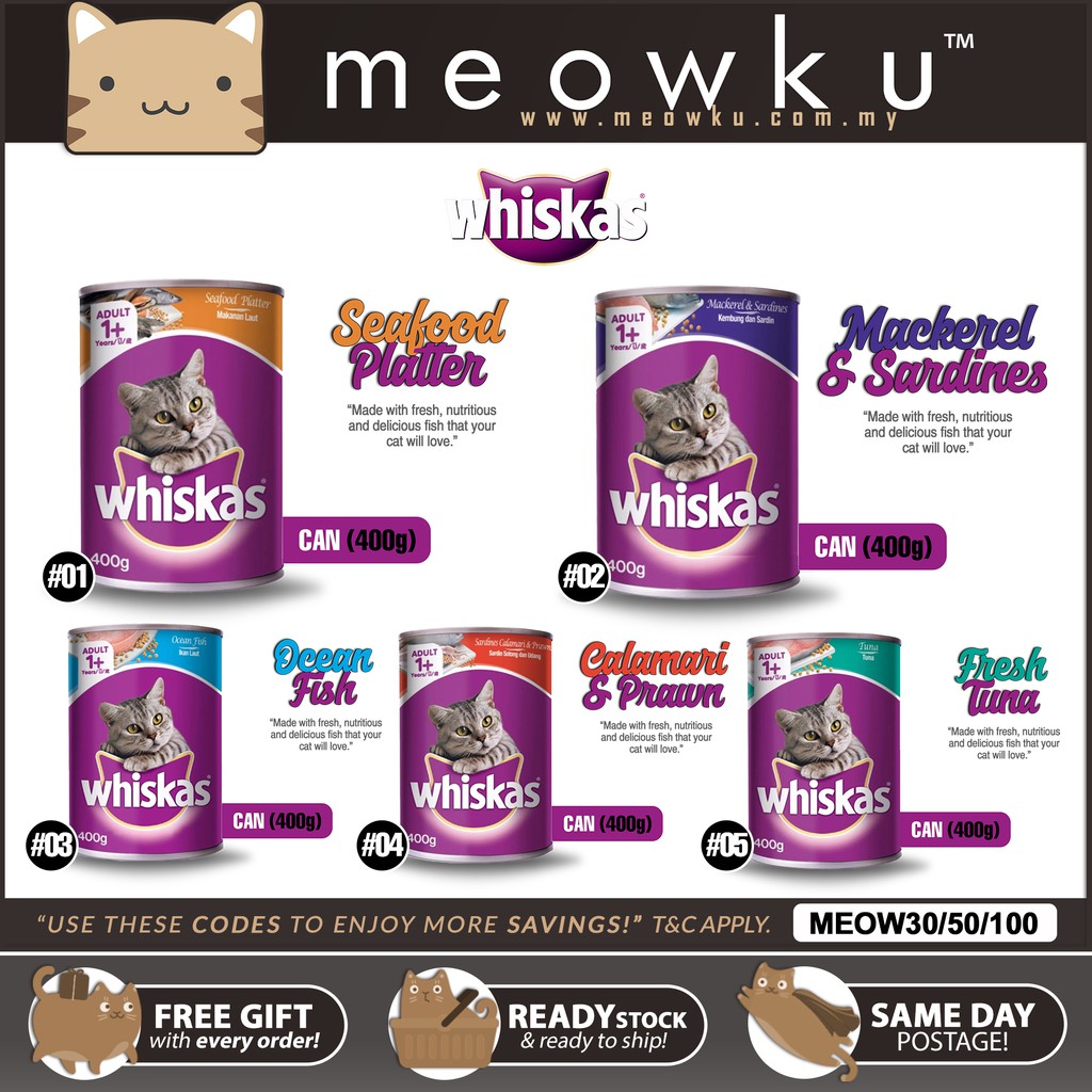 WHISKAS® MultiFlavours 400g Wet Cat Food Canned Tin For Adult (Makanan