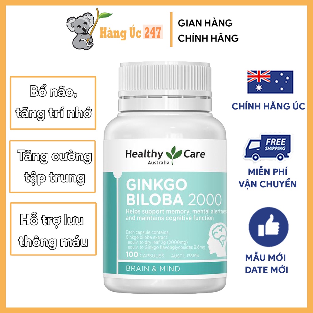 Healthy Care Ginkgo Biloba brain supplement 2000mg 100 tablets, genuine Australian domestic, new model, long date, helps stimulate blood circulation and increase memory