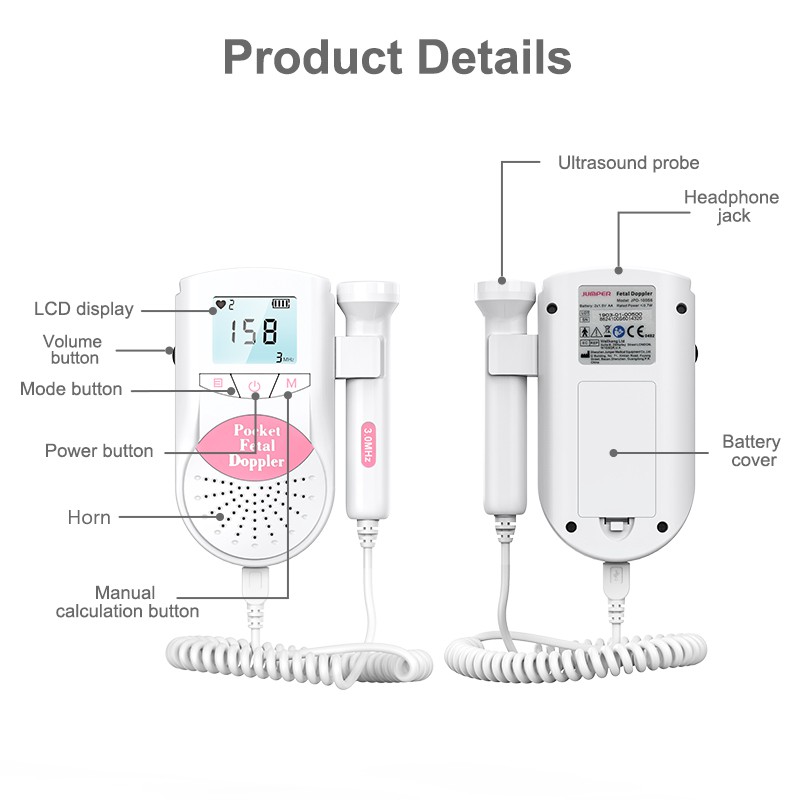 Fetal Doppler Ultrasound Baby Heartbeat Detector Home Pregnant Doppler Baby  Heart Rate Monitor Pocket Doppler 2.5MHz