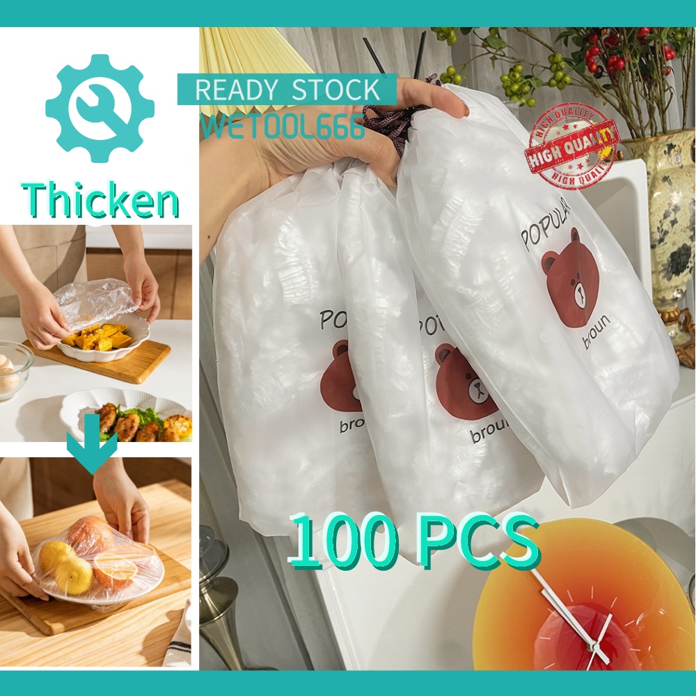 100Pcs Food Grade Disposable Plastic Wrap Bahan Gred Makanan PE Fresh Keeping Film Cover Universal Dustproof Wrap 一次性保鲜袋