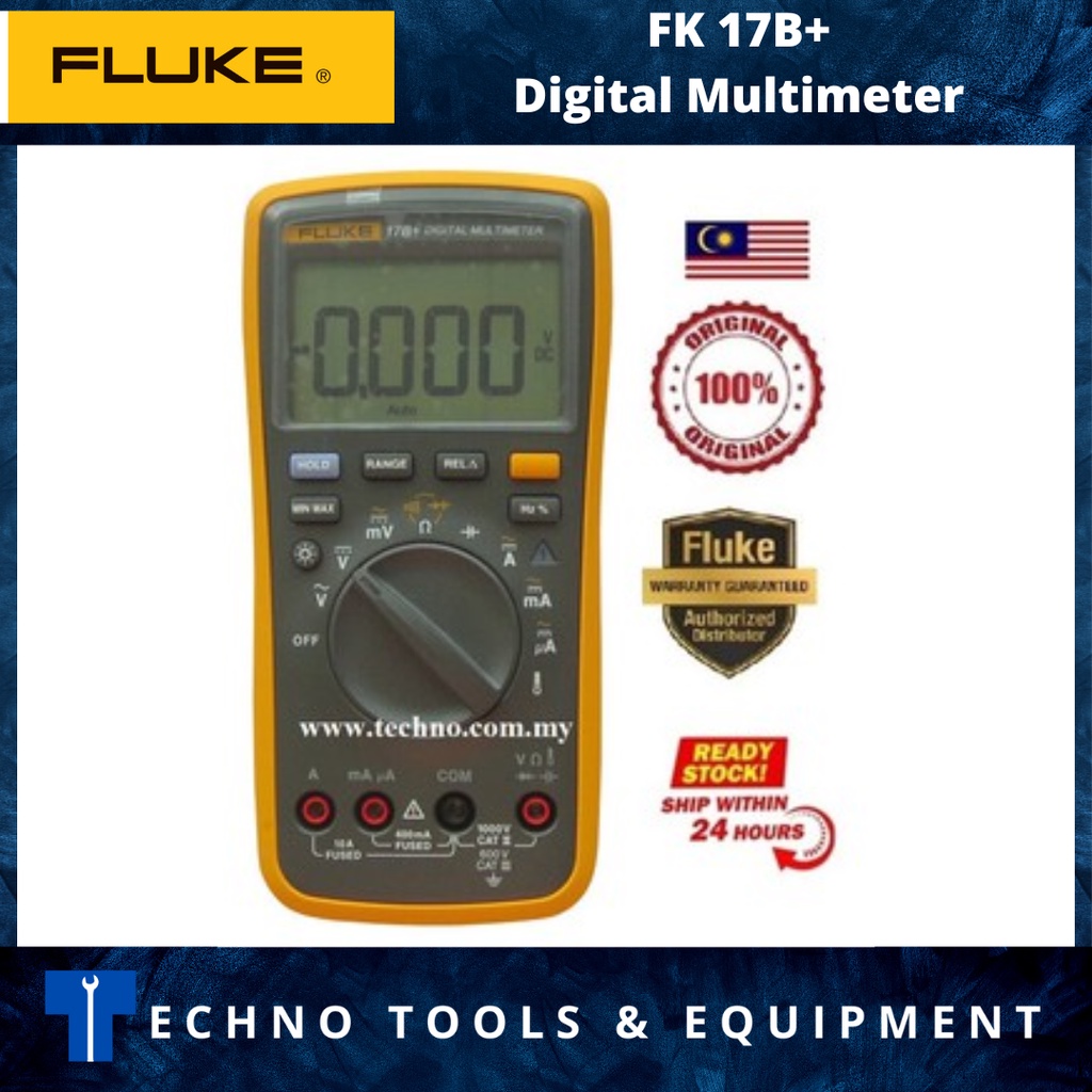 Multimètre Numérique Fluke 17B+ - Mesures Tension AC/DC 1000V, Courant 10A, Résistance, Capacité, Fréquence, Température - CAT III 600V