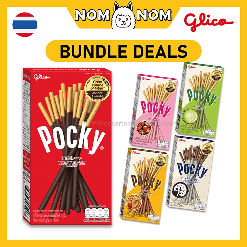 [Bundle] Thailand GLICO Pocky Biscuit Sticks Bundle 39g~49g Chocolate/Cookies & Cream/Matcha/Strawberry/Nutty Almond