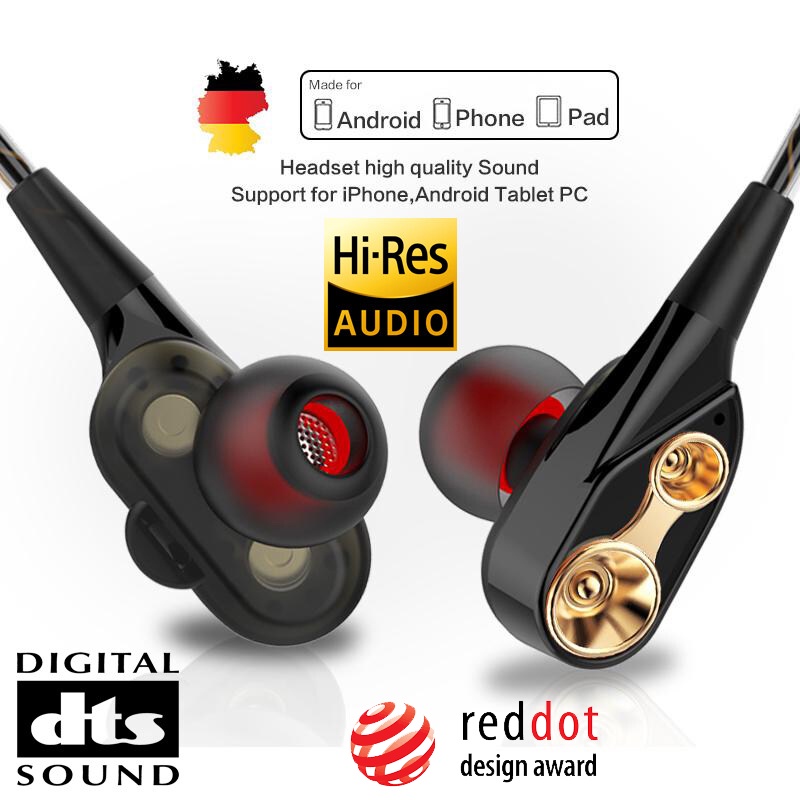 QKZ Dual Dynamic Driver Unit 9D HiFi Sound Earphone Stereo Bass Sports Headset 3.5mm Monitor Earbuds with HD Microphone