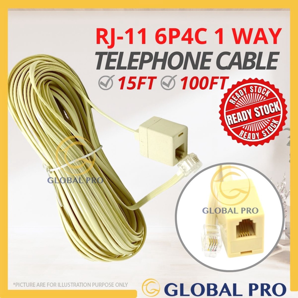 25FT / 100FT RJ11 Plug to Jack Adapter Splitter Cable Plug To Socket